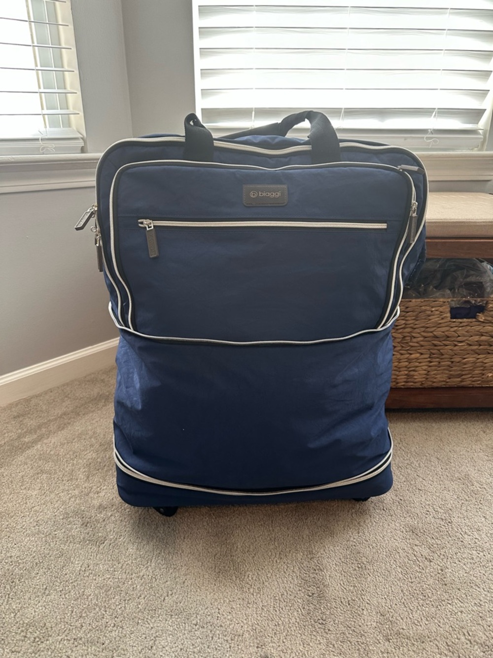 Biaggi Zipsak Boost Blue Spinner Duffle 22" Rolling Travel Underseat Luggage Exp
